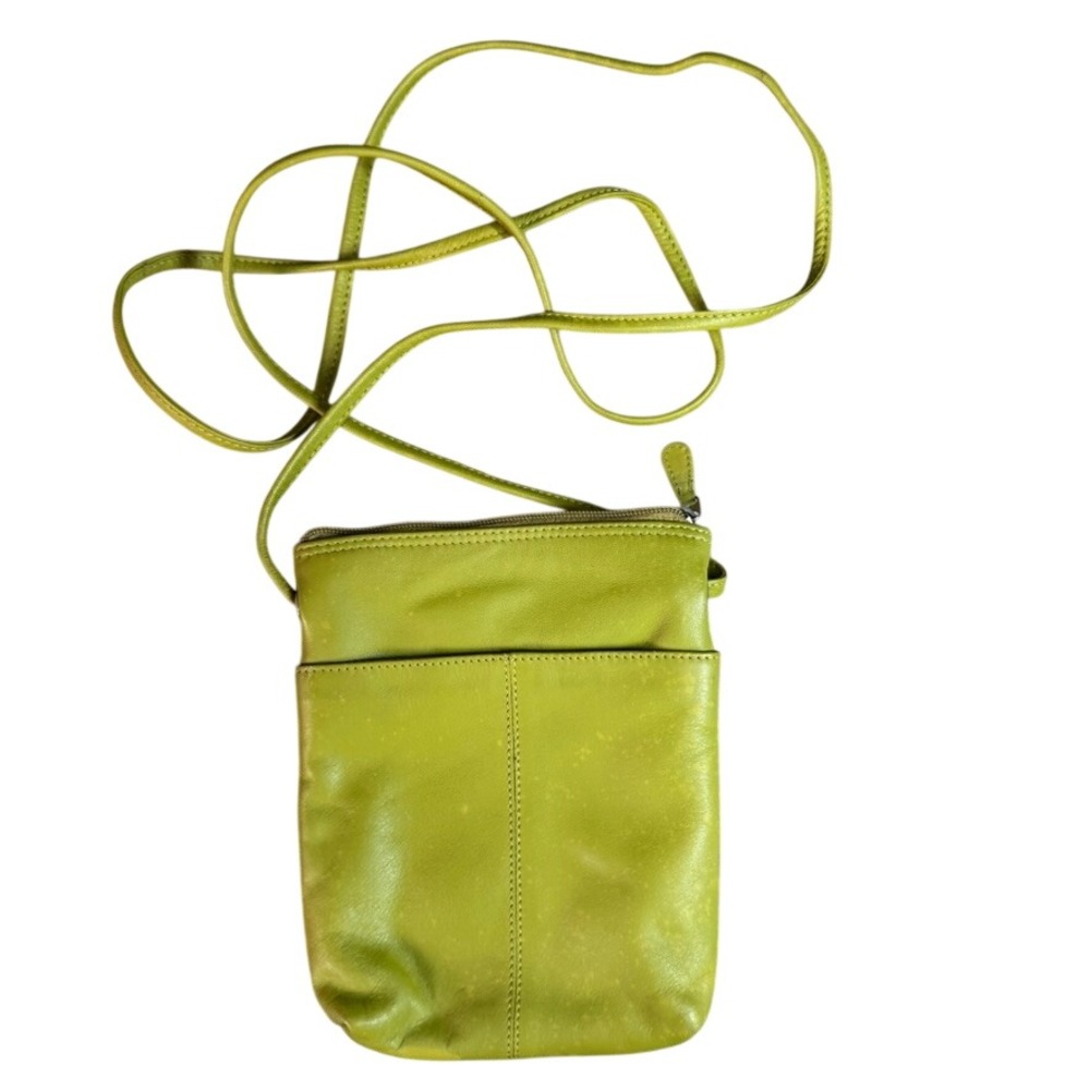 ILI New York Toronto Lime Green Leather Crossbody Bag Small Organizer Purse